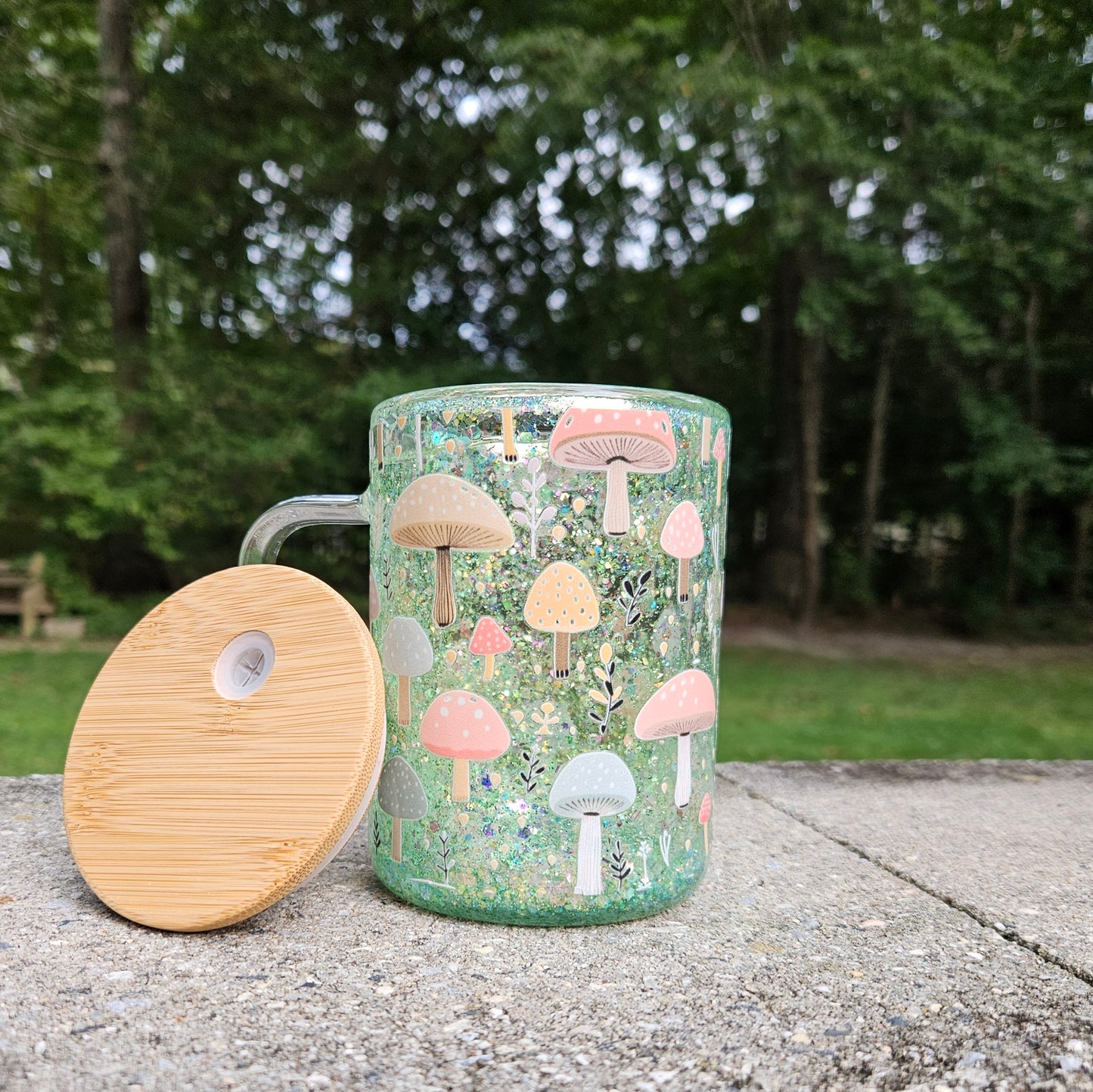 Mushroom Glitter Globe Glass Mug