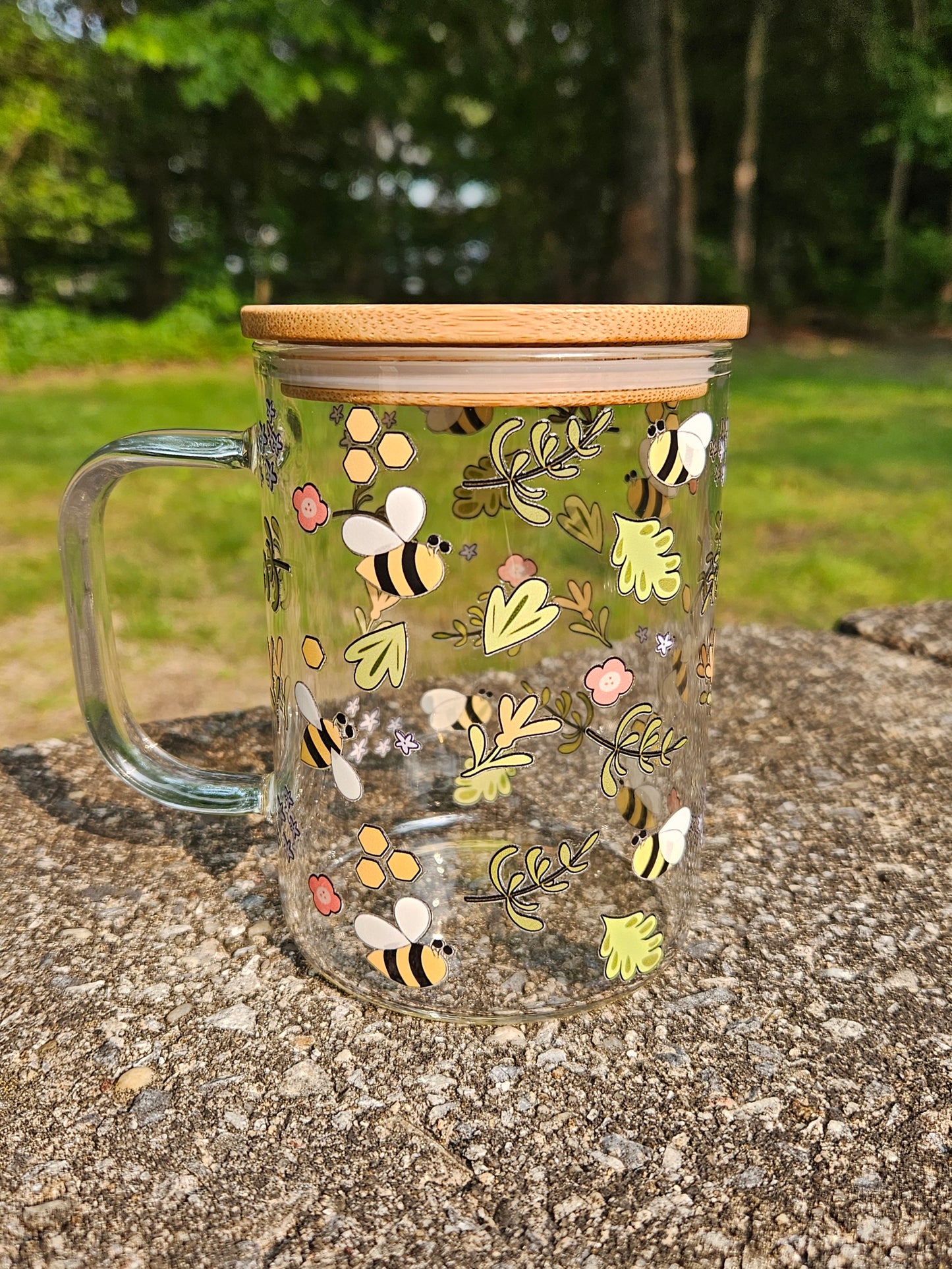 Springtime Bees Glass Mug