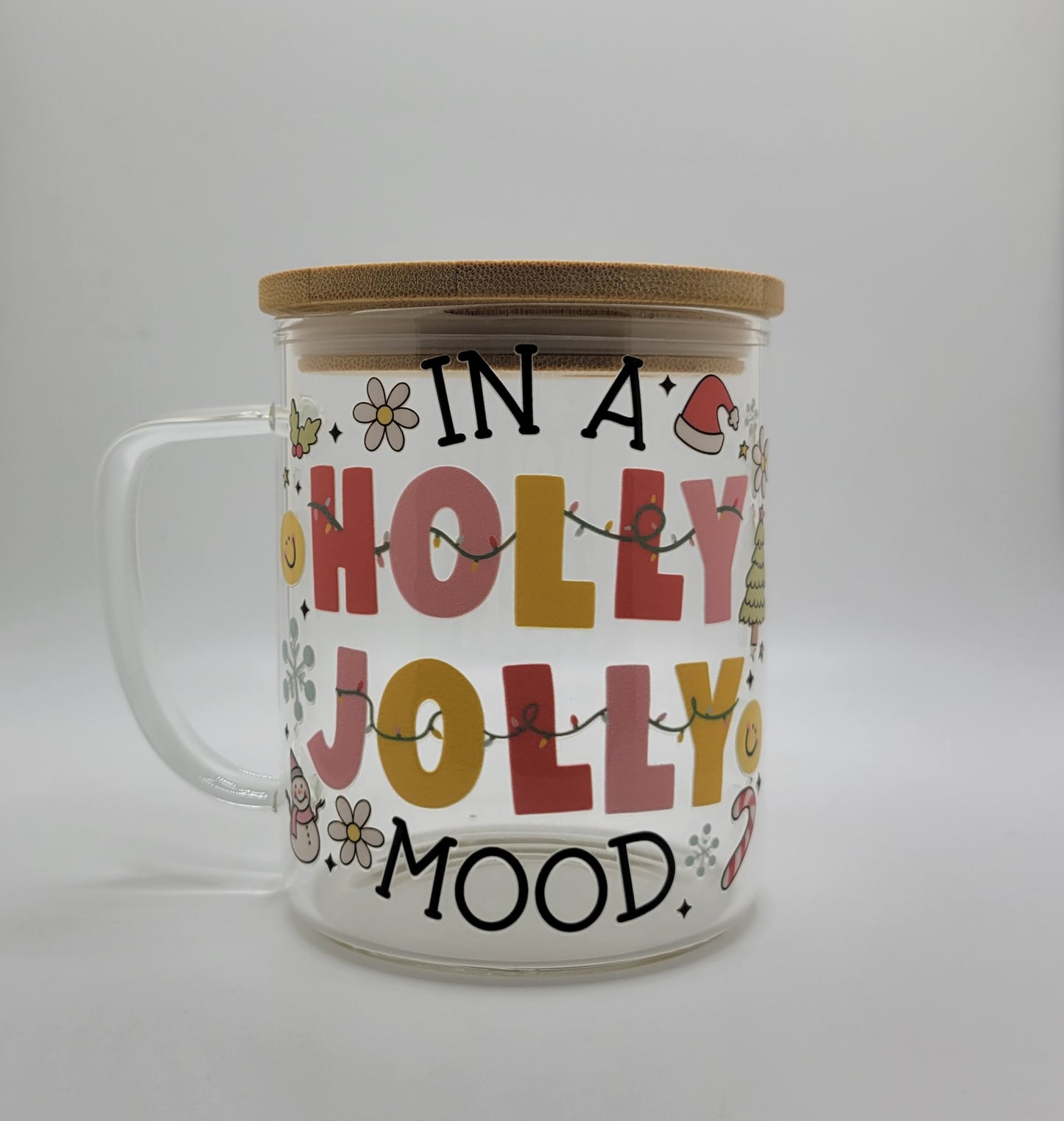 Holly Jolly Mood Glass Mug