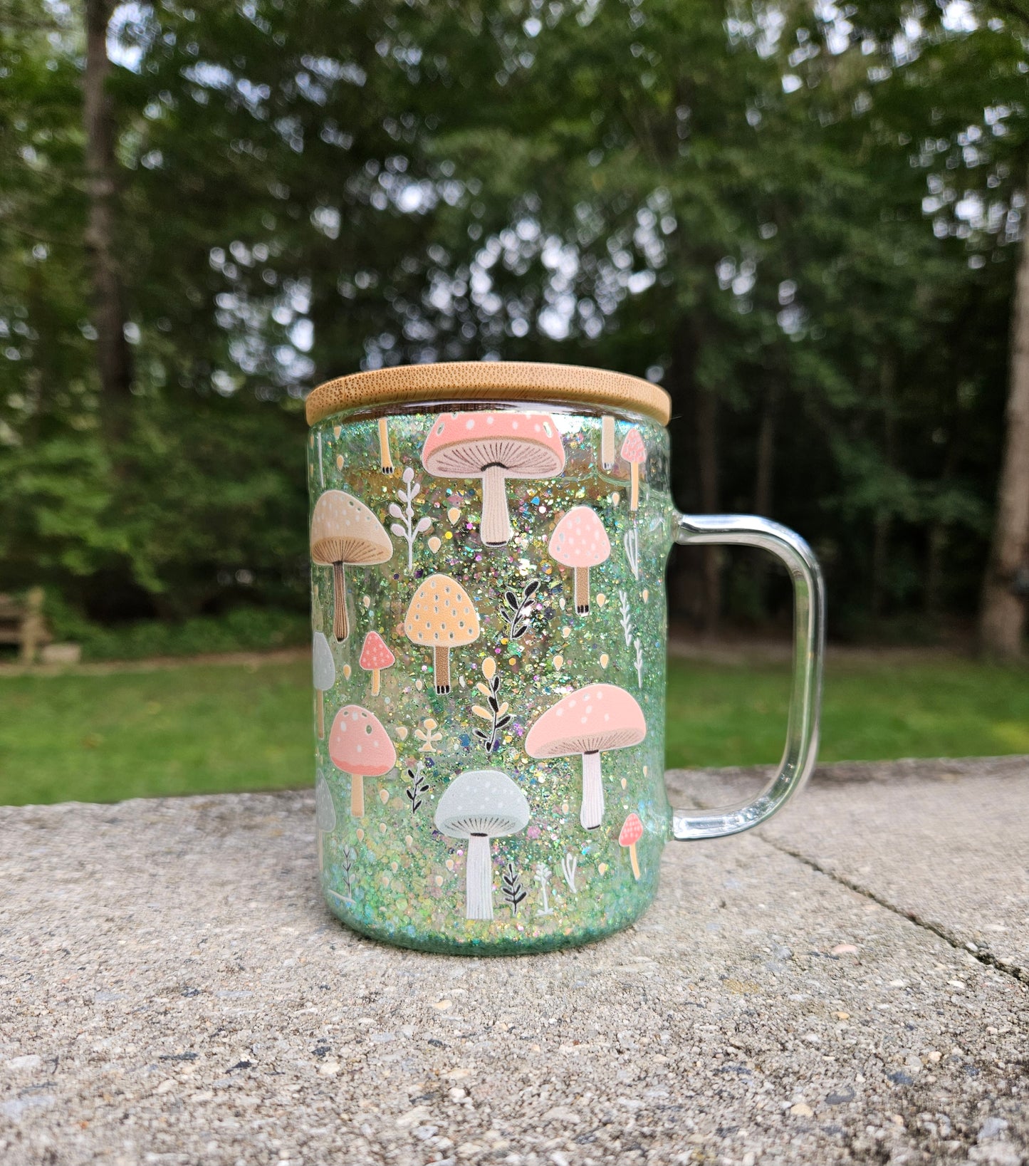 Mushroom Glitter Globe Glass Mug