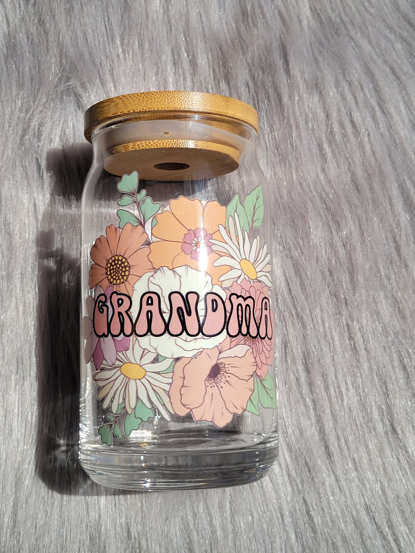 Floral Grandma Can Glass
