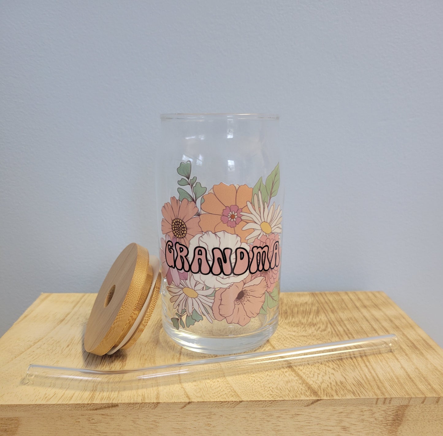 Floral Grandma Can Glass