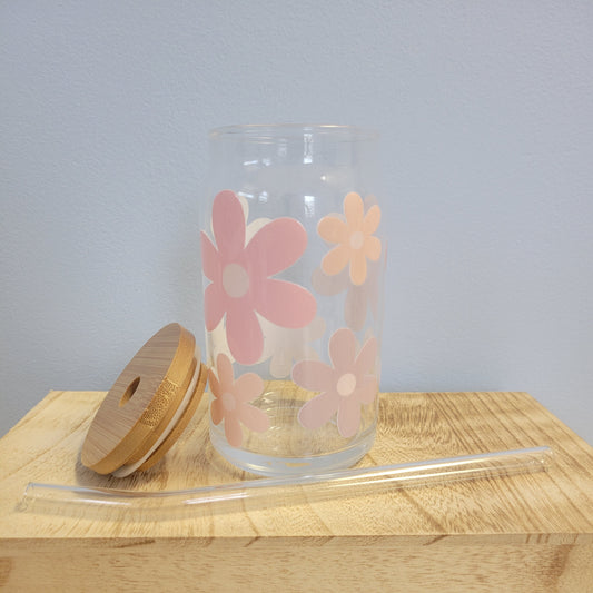 Pastel Daisies Can Glass