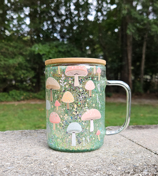 Mushroom Glitter Globe Glass Mug