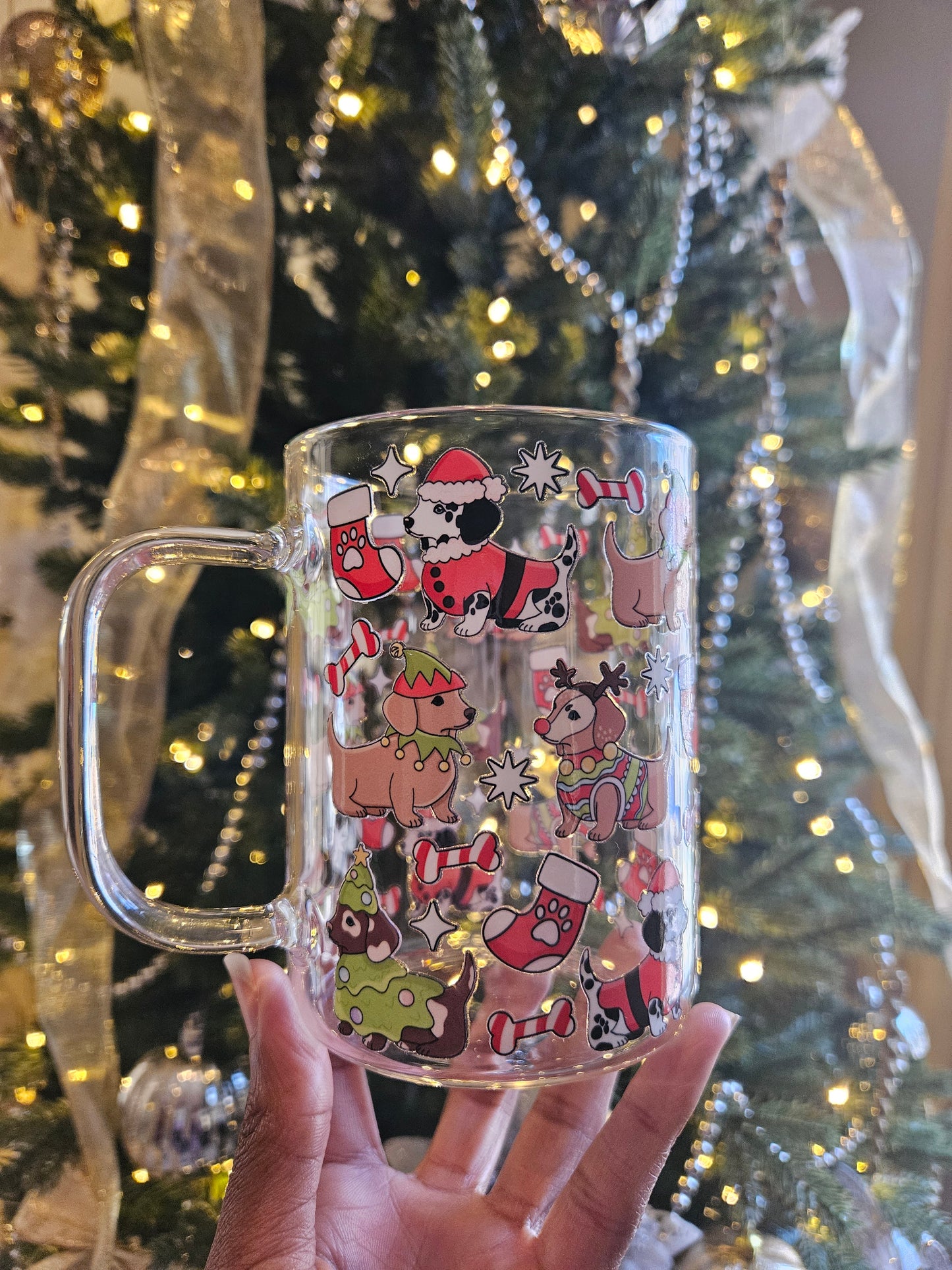 Christmas Dogs Glass Mug