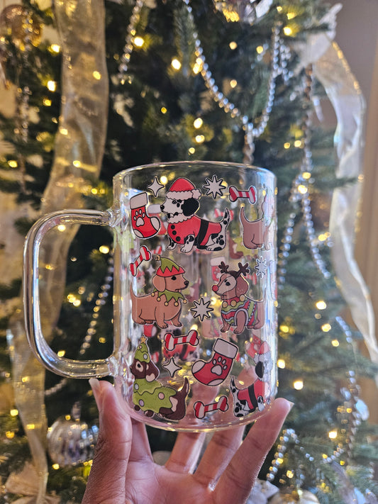 Christmas Dogs Glass Mug