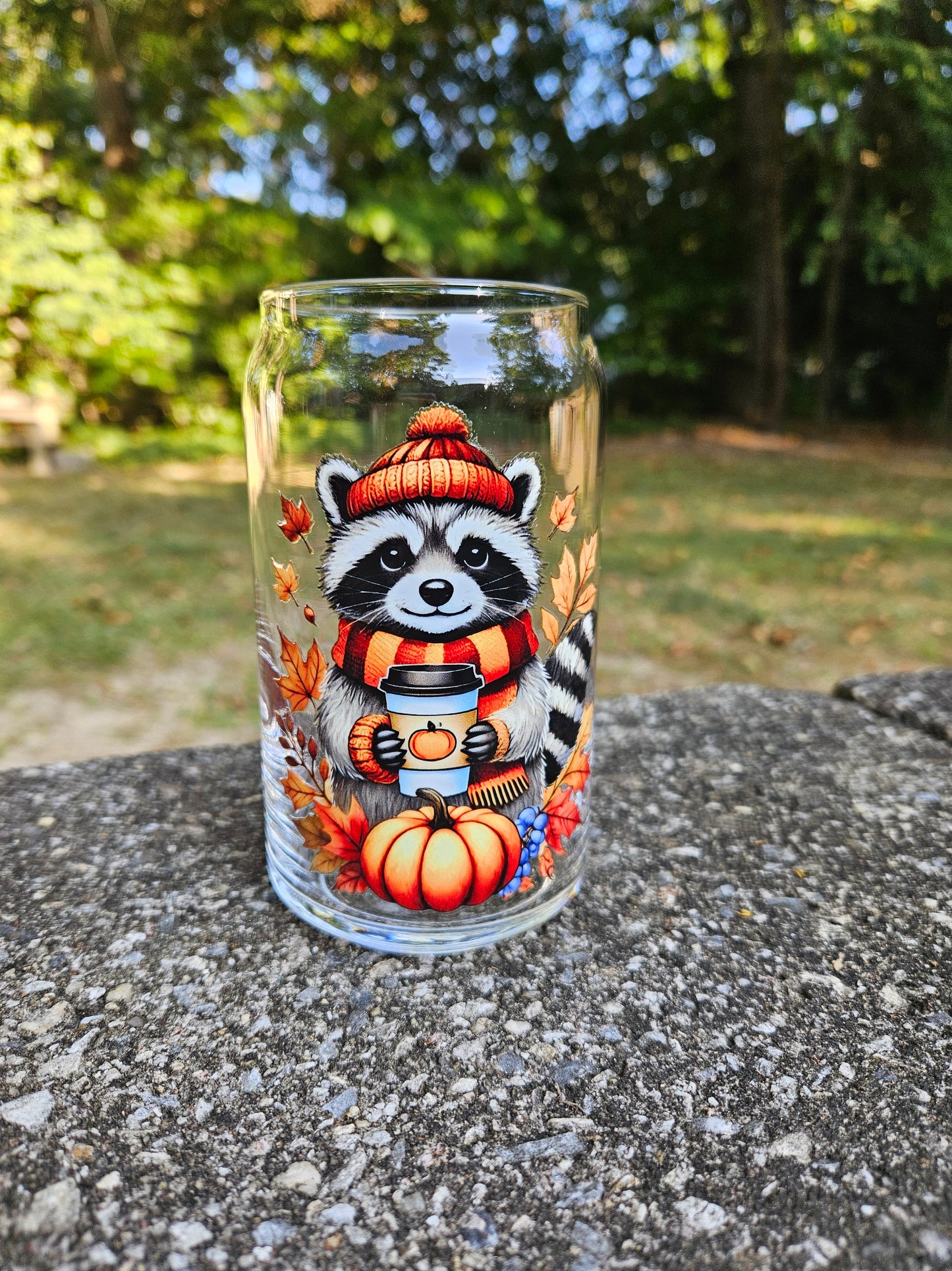 Autumn Raccoon Can Glass