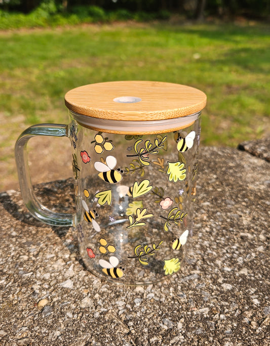 Springtime Bees Glass Mug