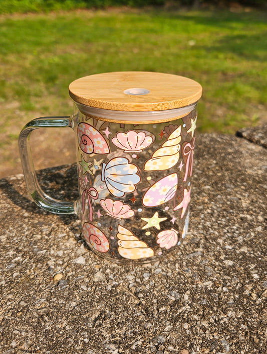 Floral Seashells Glass Mug