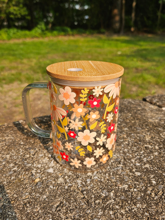 Orange Flowers Glass Mug
