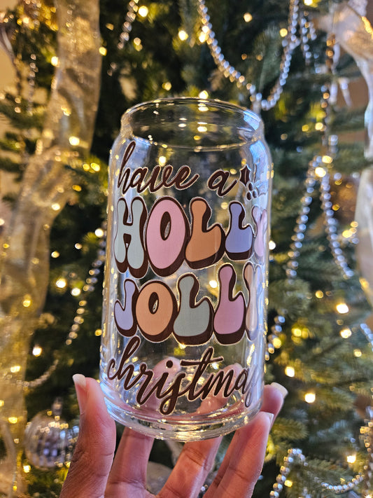 Holly Jolly Christmas Can Glass