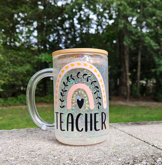 Teacher Glitter Globe Glass Mug