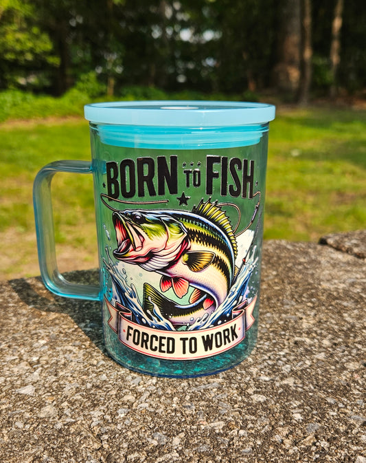 Born to Fish Forced to Work Glass Mug