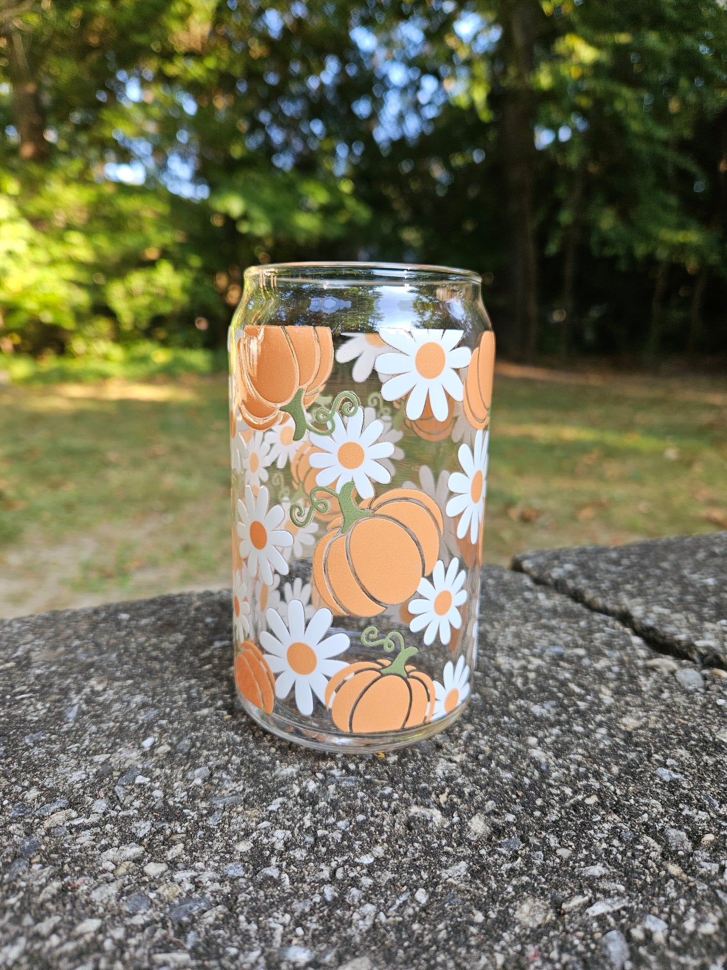 Pumpkins & Flowers Can Glass