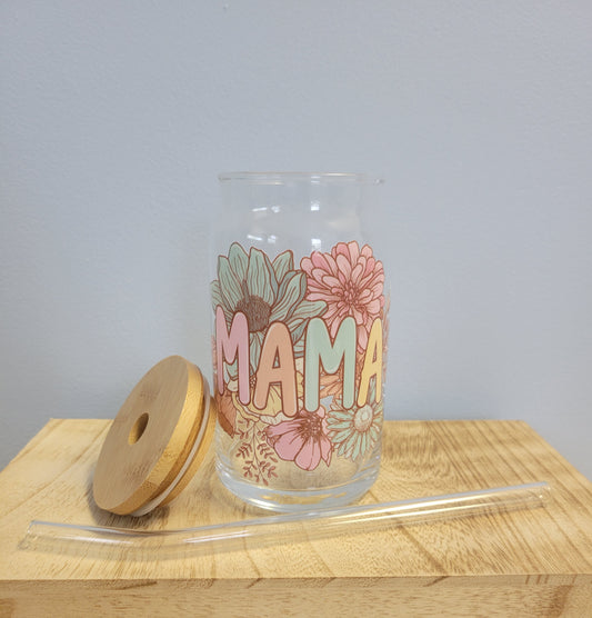 Floral Mama Can Glass Cup