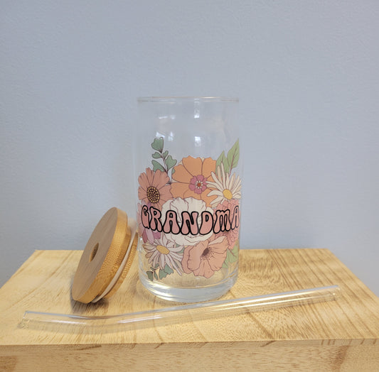 Floral Grandma Can Glass